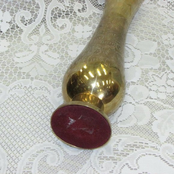 SOLID BRASS Vase 12" Tall Etched Engraved Vintage Boho Chic Home Decor - Picture 5 of 6